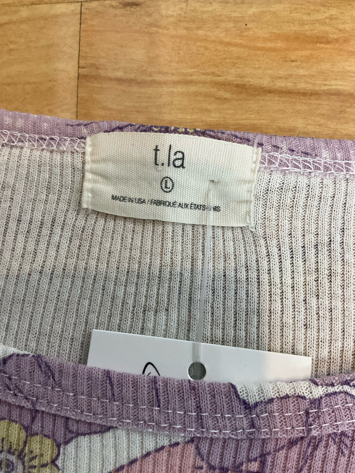 t.la Ribbed Long Sleeve Floral Top - Purple, Yellow - Size Large - ONLINE ONLY