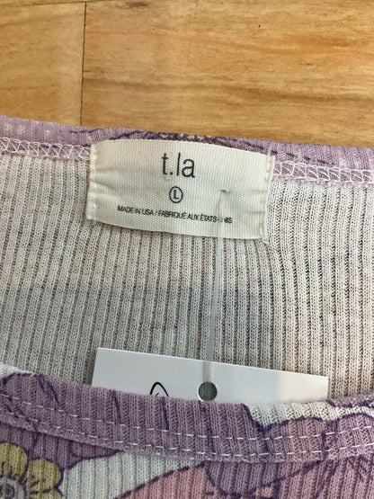 t.la Ribbed Long Sleeve Floral Top - Purple, Yellow - Size Large - ONLINE ONLY