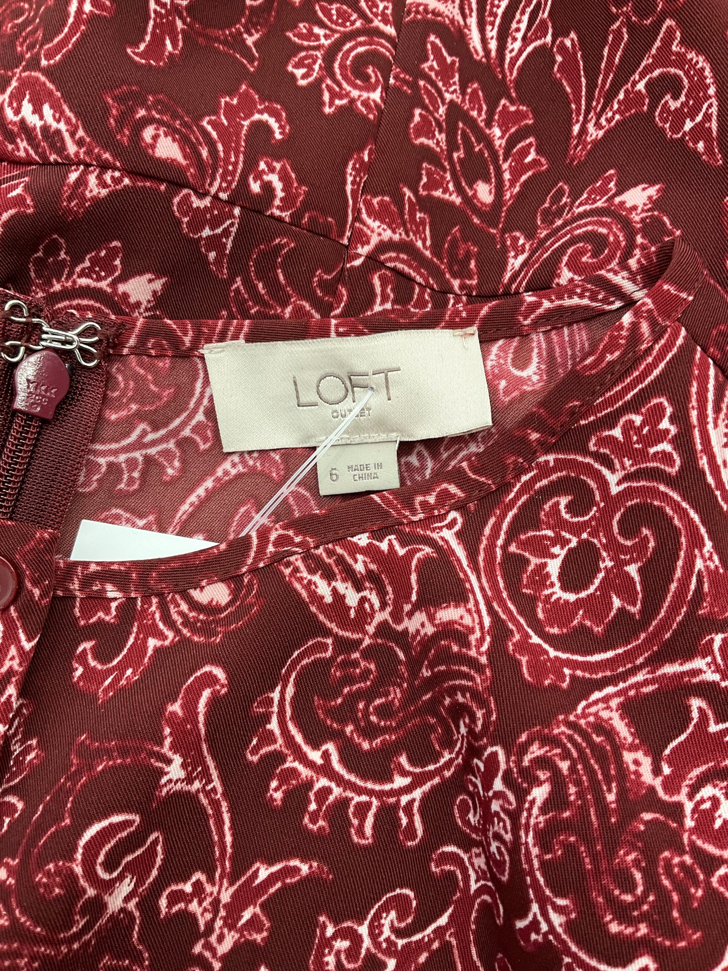 Loft Maroon Paisley Pre-Owned Ladies Dress - Size 6