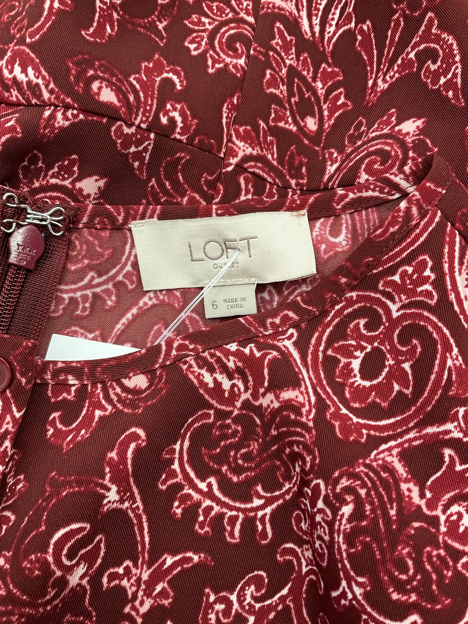 Loft Maroon Paisley Pre-Owned Ladies Dress - Size 6