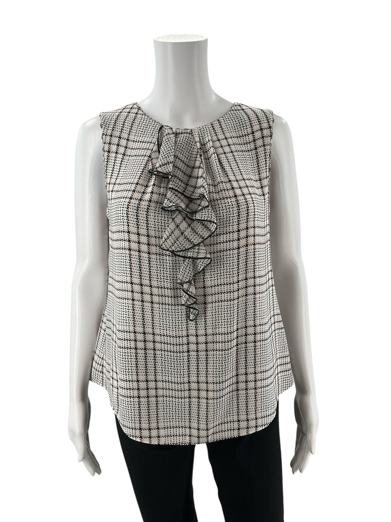 White House Black Market White/Black/Pink Pre-Owned Ladies Top - Size 6