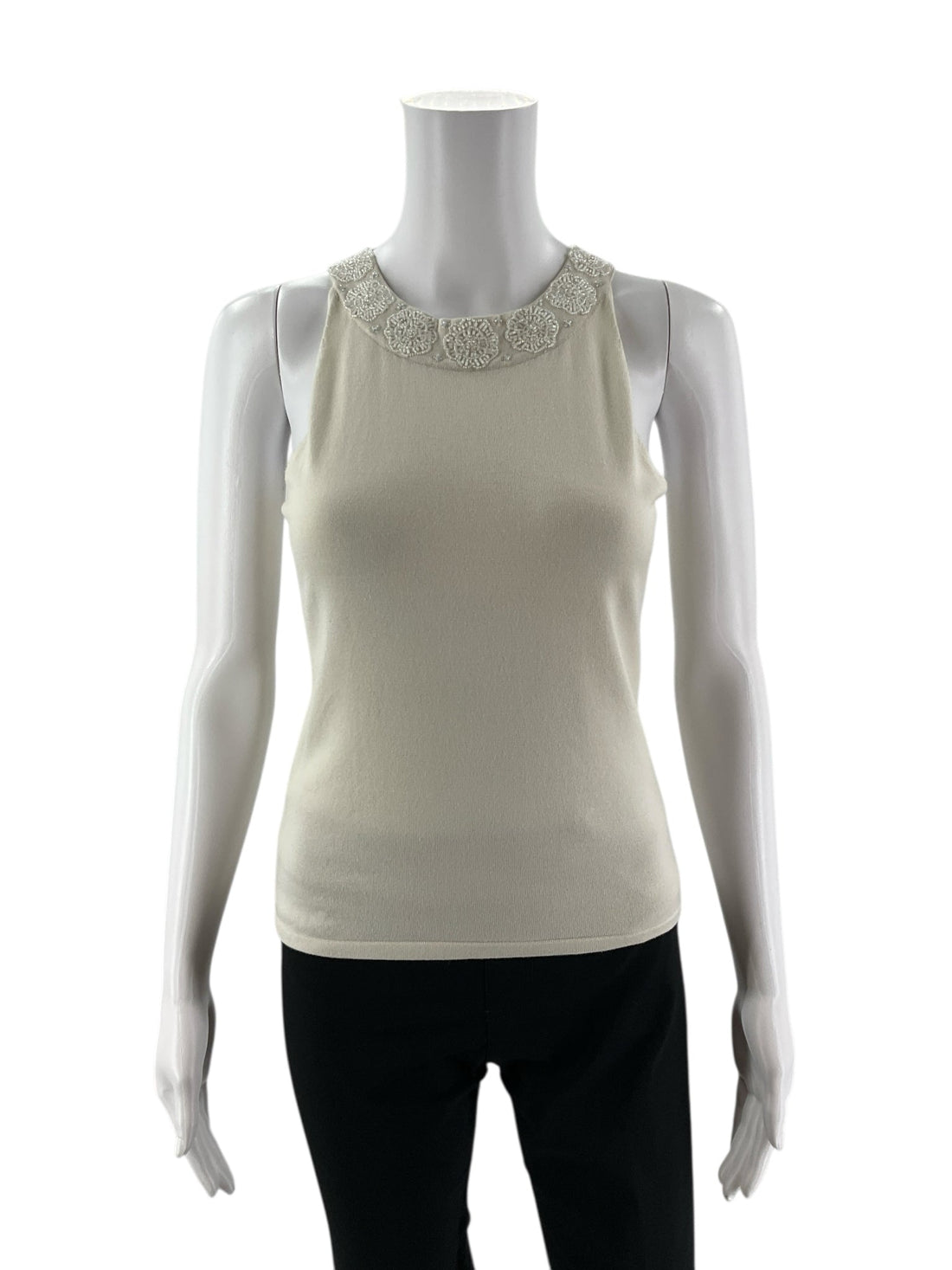Ann Taylor Cream Beaded Pre-Owned Ladies Top - Size Small Petite - Margaret’s Fine Consignment