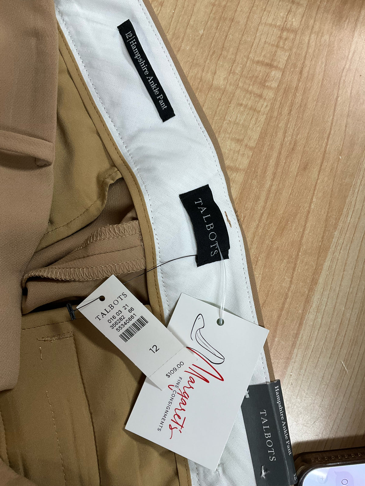 Talbots Hampshire Ankle Pant Size 12 Tan Stretch Career Trousers NWT - ONLINE ONLY