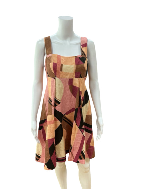 Banana Republic Elessa Linen Mini Dress Geometric Print Pink Tan Size 4