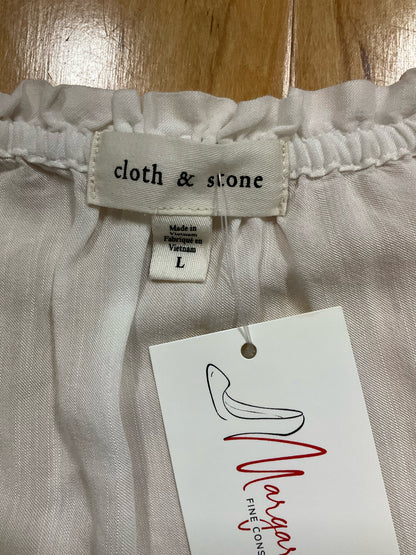 Cloth &amp;amp; Stone Ruffle Sleeve V-Neck Blouse White Tencel Blend Top Size Large