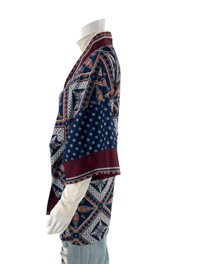 Japna Navy/Maroon Print Pre-Owned Ladies Top -  Size One Size Fits Most