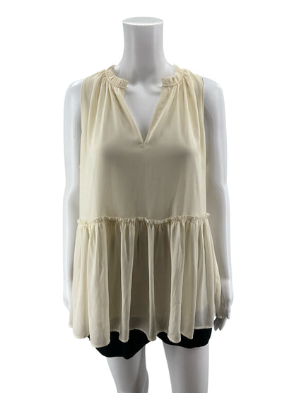 Ann Taylor Size M ecru Solid Pre-Owned Ladies Casual Top - Downstairs