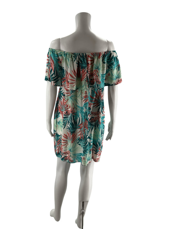 Love Lady Turquoise/Coral Tropical Pre-Owned Ladies Dress - Size Small