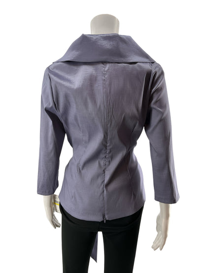 Alex Evenings Shimmer Waterfall Collar Faux Wrap Top Size M Lavender