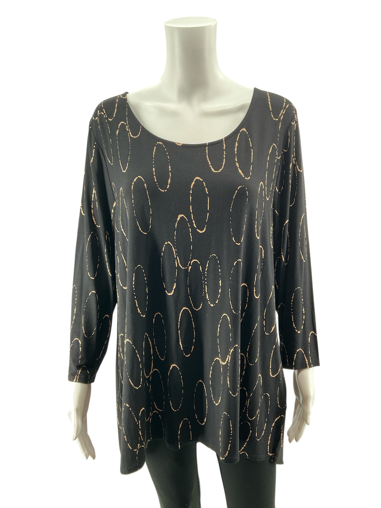 Alfani Black &amp; Tan Oval Print Mixed-Media Tunic Top Size XL