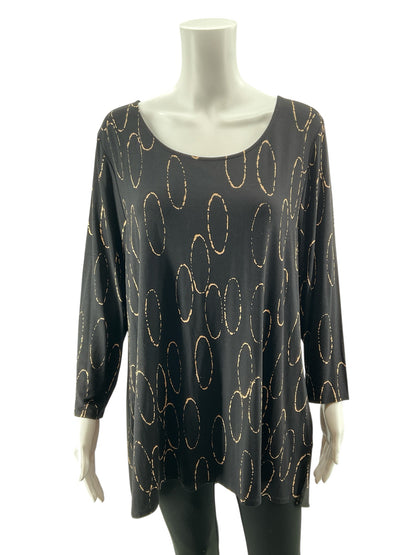 Alfani Black &amp; Tan Oval Print Mixed-Media Tunic Top Size XL