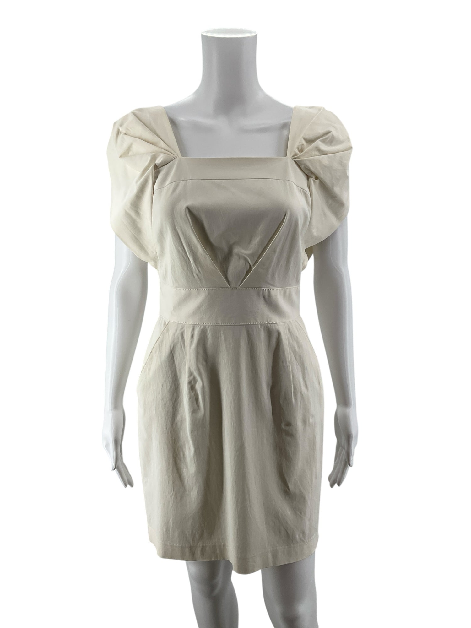 Laila Azhar Ivory Puff Sleeve Mini Dress with Pockets Size 4