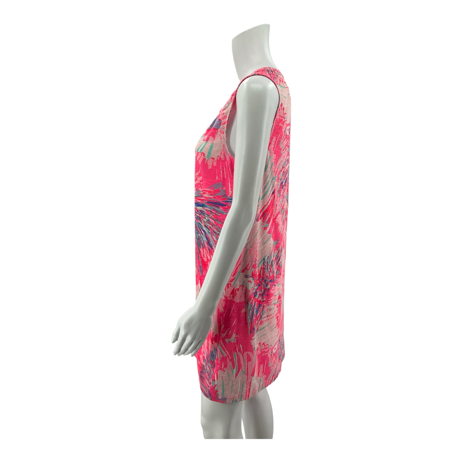 Lilly Pulitzer Marlowe Dress M Pink Blue Floral Henley Sleeveless T-Shirt Dress