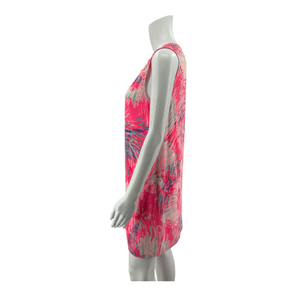 Lilly Pulitzer Marlowe Dress M Pink Blue Floral Henley Sleeveless T-Shirt Dress