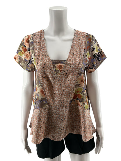 En Elle Floral Mixed-Print Peplum Blouse Size Small