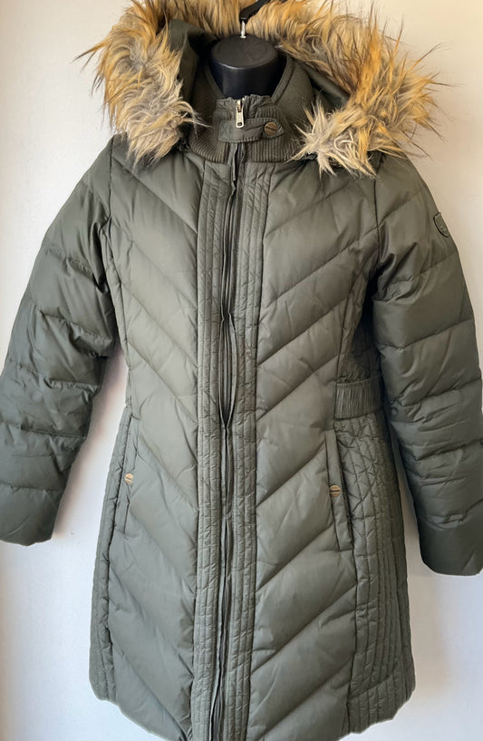 Larry Levine Size S Olive Puffer Pre-Owned Ladies Coat