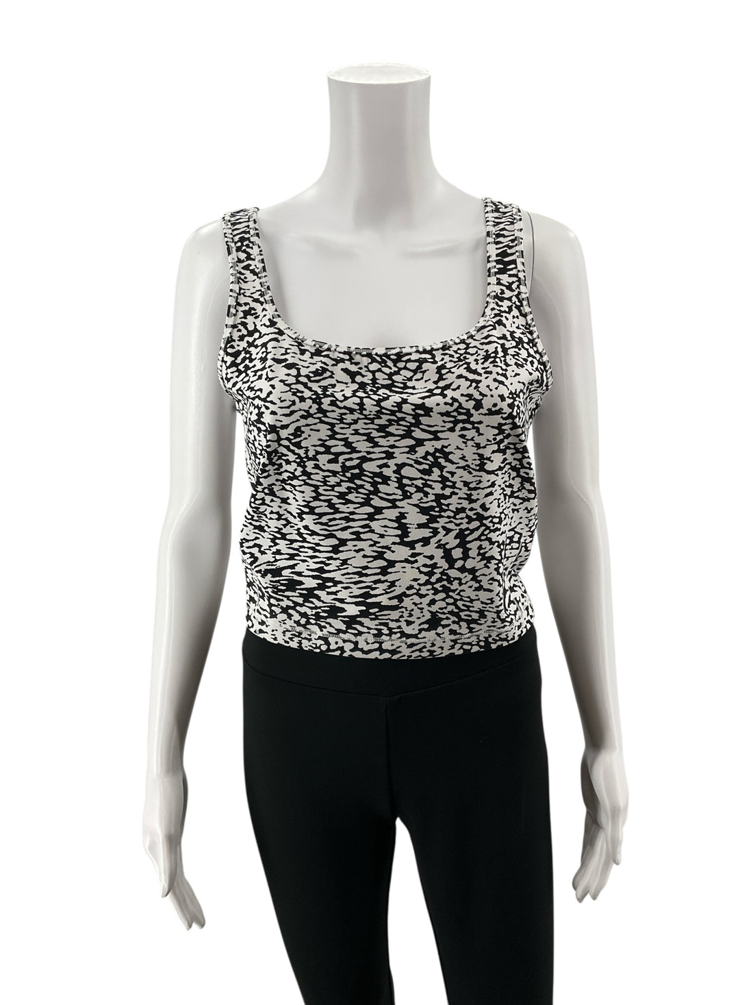 Athleta Conscious Crop Tank Top Large Black White Abstract Print Athletic Yoga