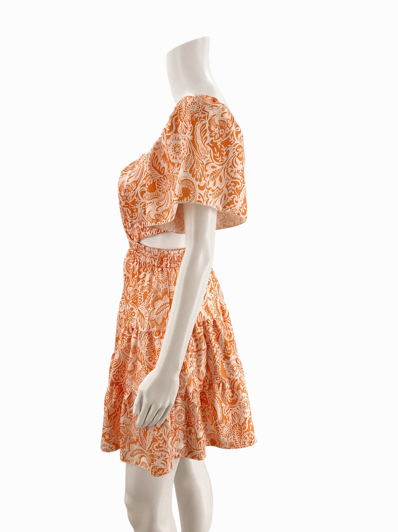 Orange White Floral Sleeveless Dress – Size Medium, Excellent Pre-Owned - Margaret’s Fine Consignment