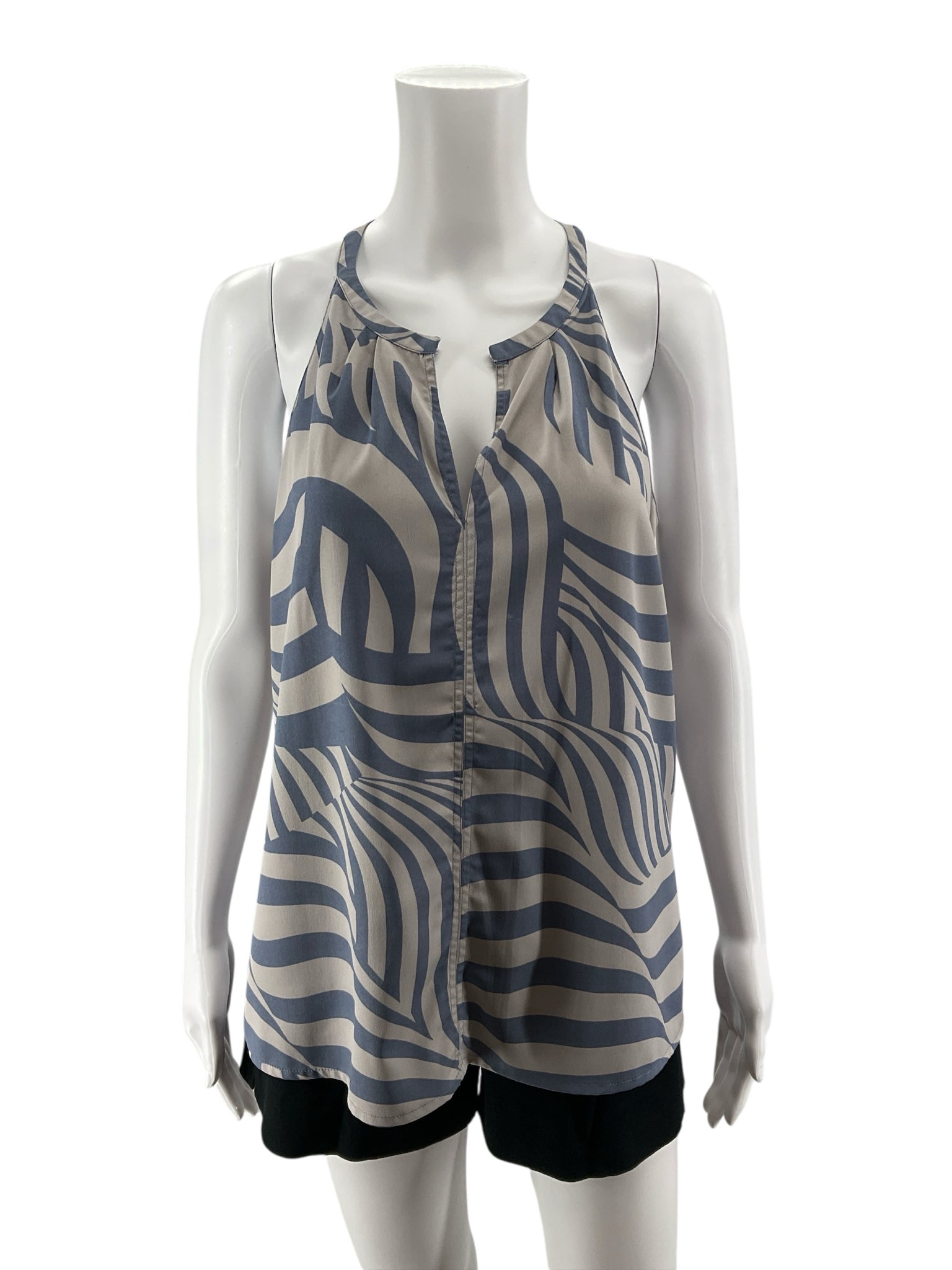 Banana Republic Petite Wave Print Sleeveless Blouse Top Gray Blue LP