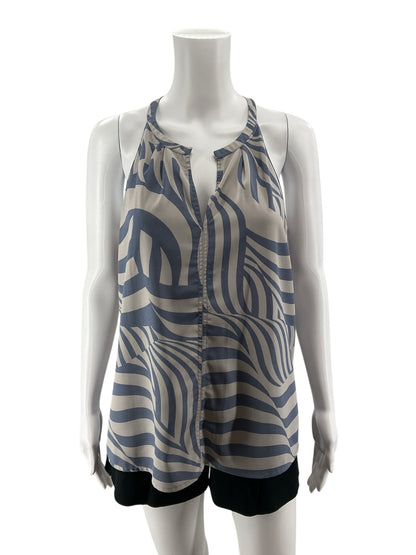 Banana Republic Petite Wave Print Sleeveless Blouse Top Gray Blue LP