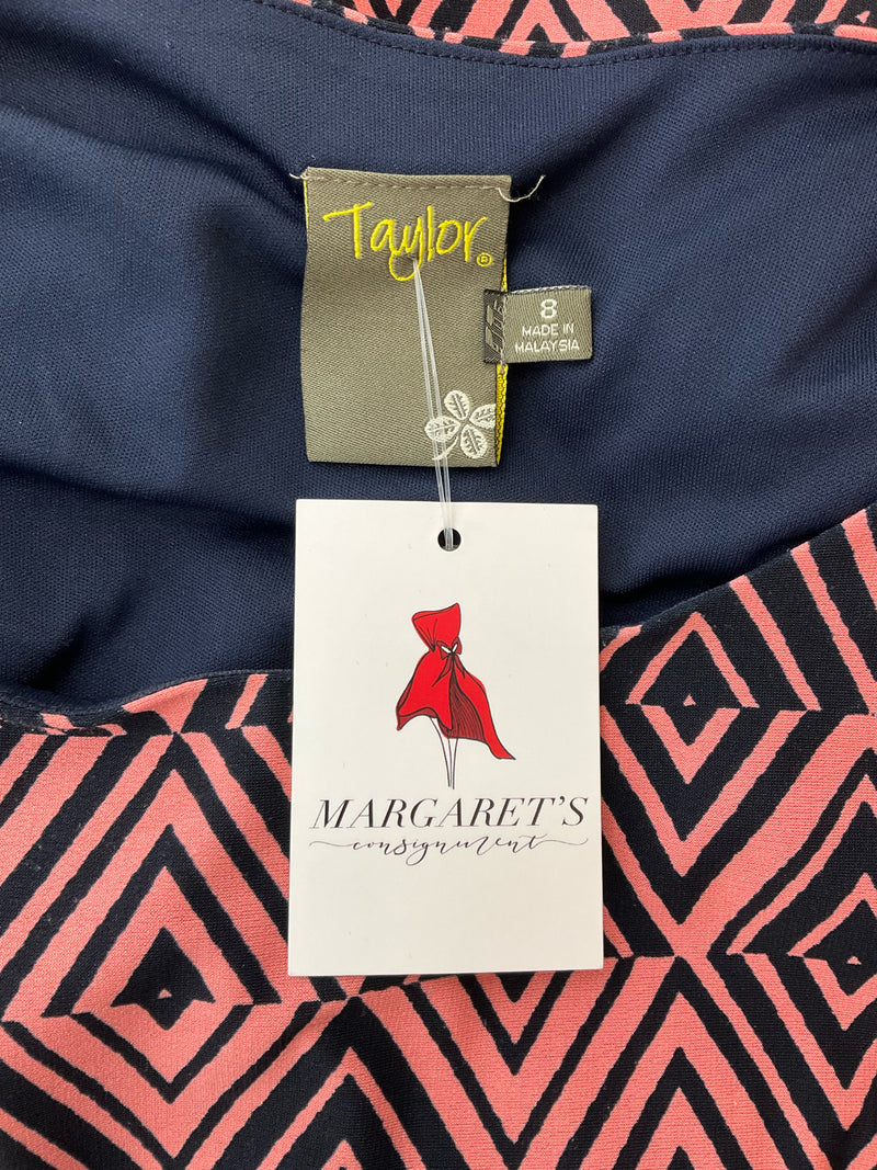 Taylor Coral/Navy Print Pre-Owned Ladies Dress - Size 8