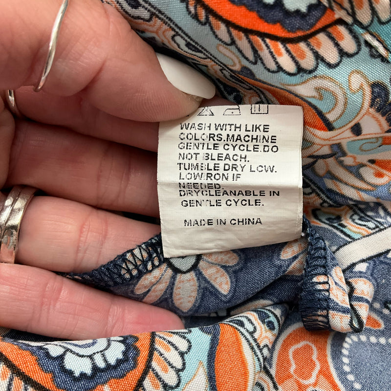 No Brand Orange/Navy Print Pre-Owned Ladies Dress - Size Medium - Margaret’s Fine Consignment