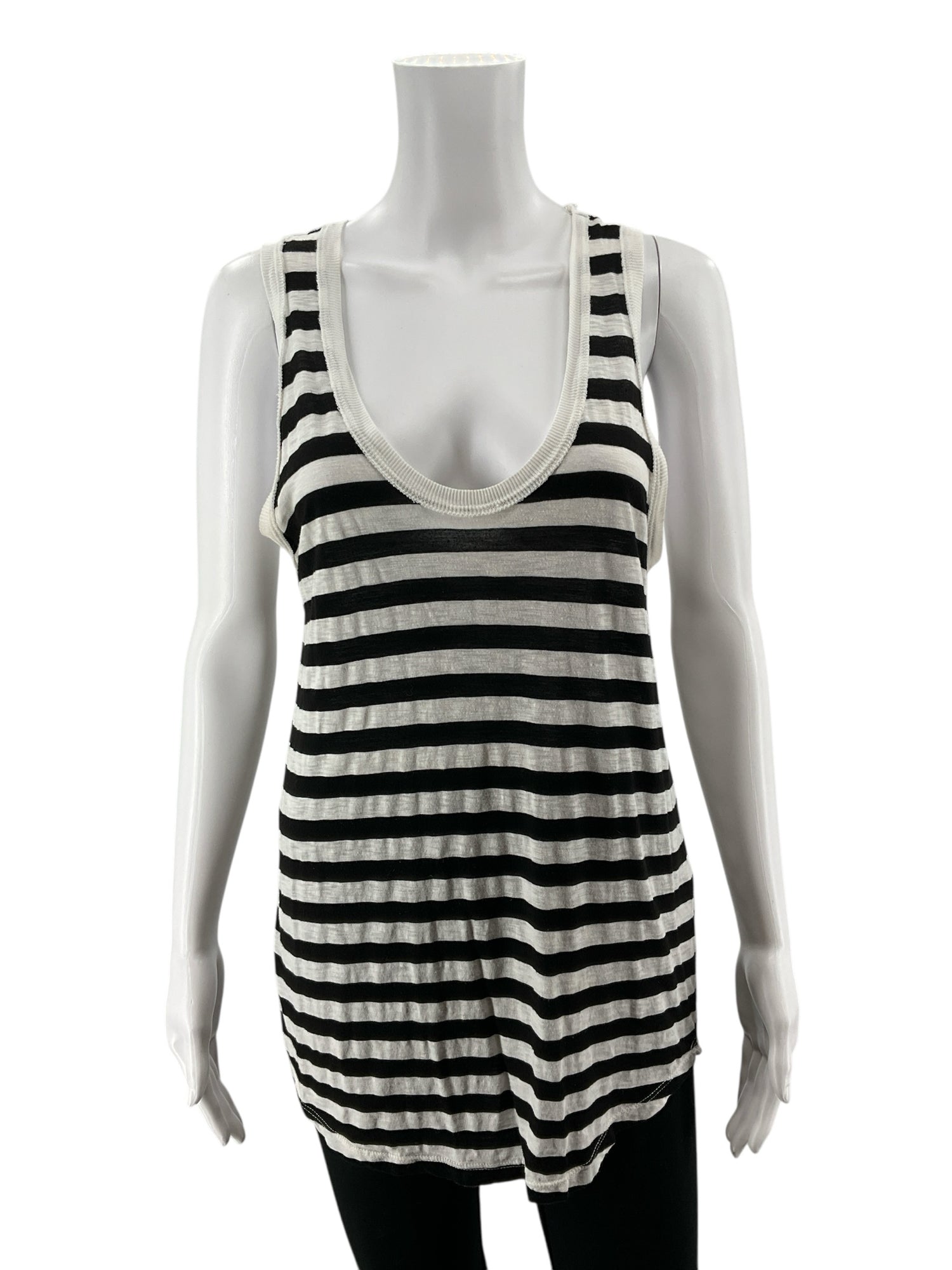 Michael Stars Striped Racerback Tank Top Black White Size Small
