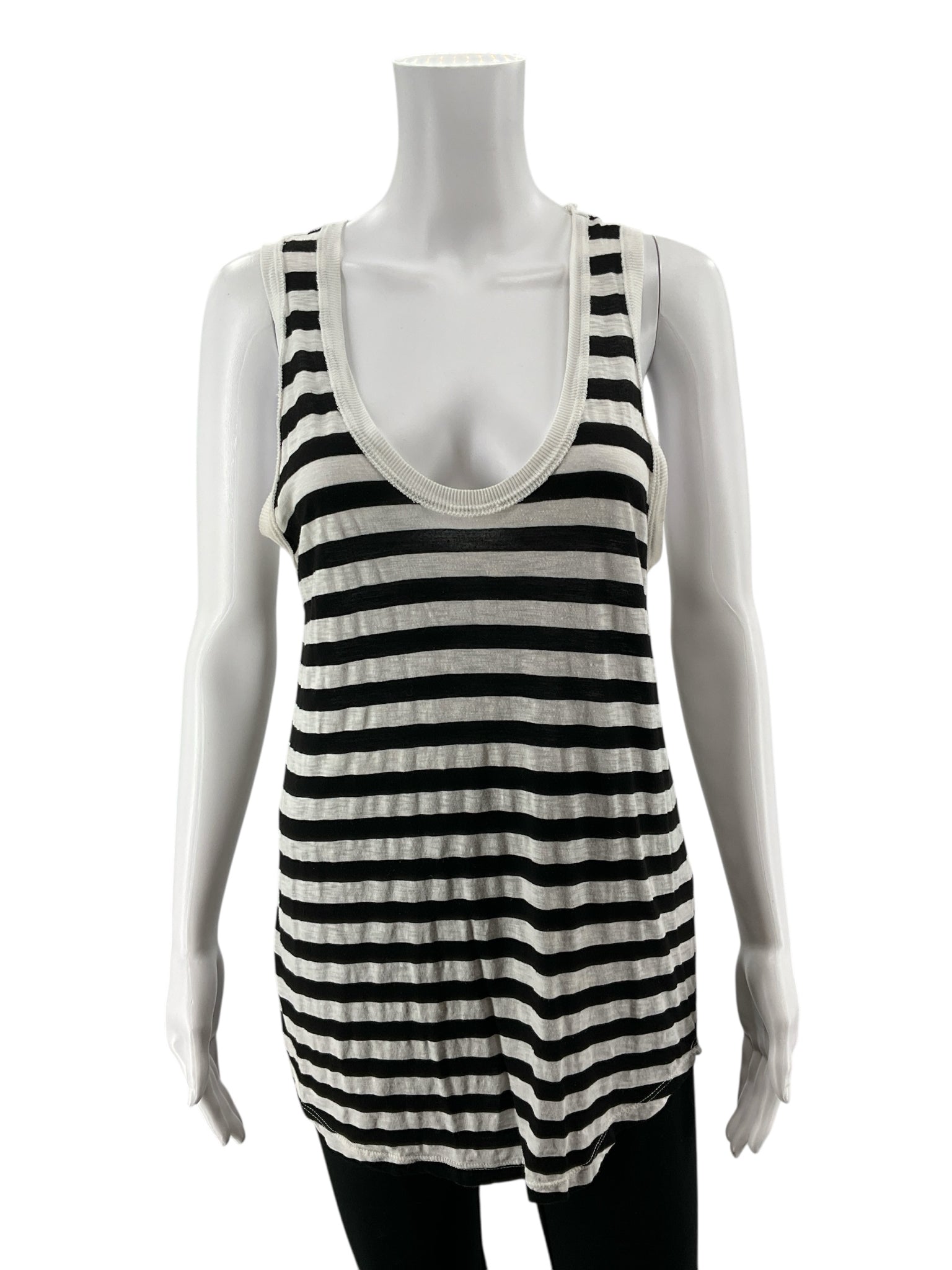 Michael Stars Striped Racerback Tank Top Black White Size Small