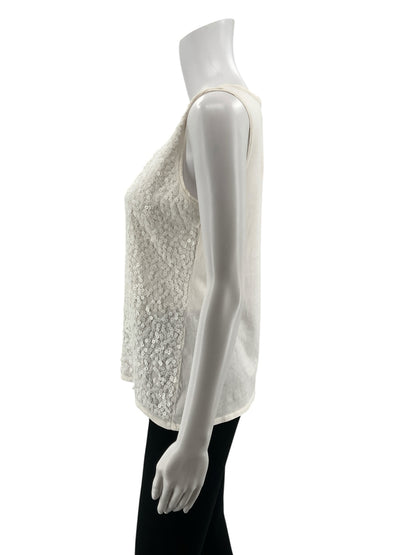 LOFT Ann Taylor Sequin Front Sleeveless Tank Top Cream Small