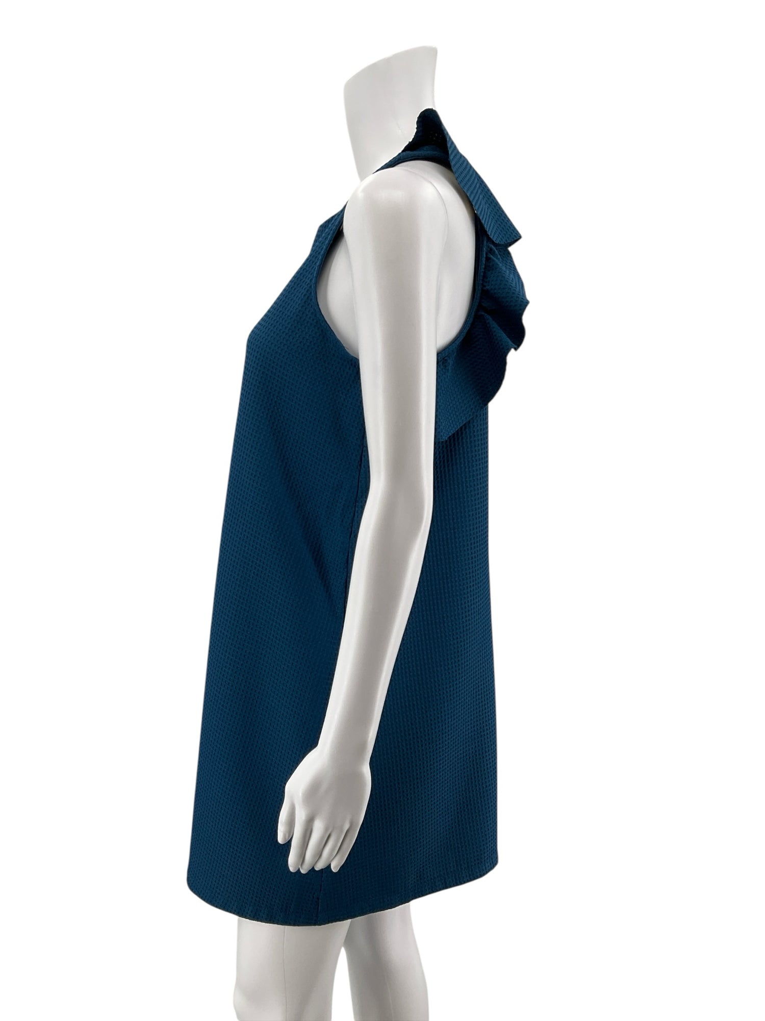She + Sky Teal Ruffle Back Waffle Knit Mini Dress Size Small