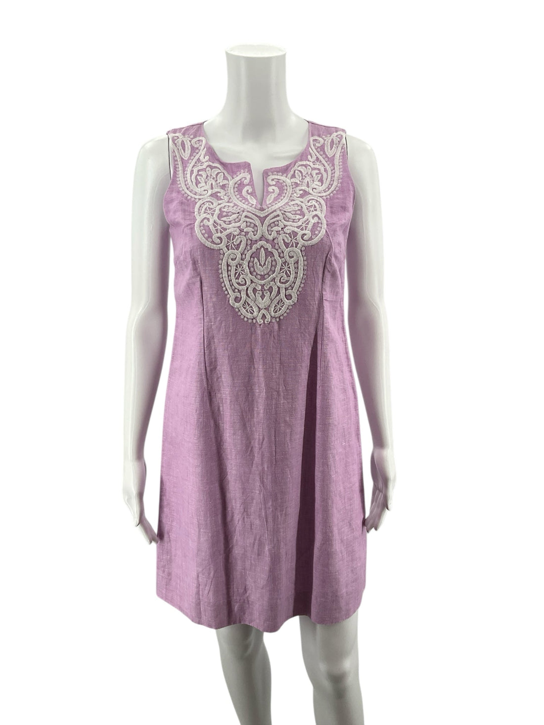 Talbots Lavender/White Embroidered Pre-Owned Ladies New With Tags Dress - Size 2 Petite