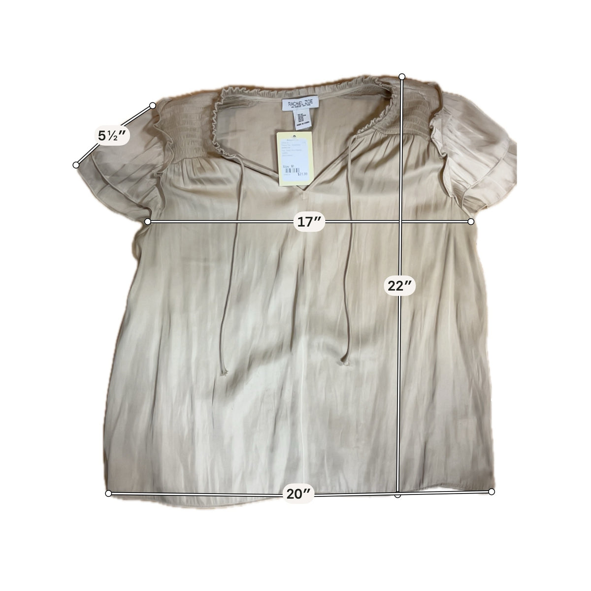 Rachel Zoe Smocked Yoke Tie-Neck Blouse Tan Bronze Flutter Sleeve Top Size Medium - ONLINE ONLY