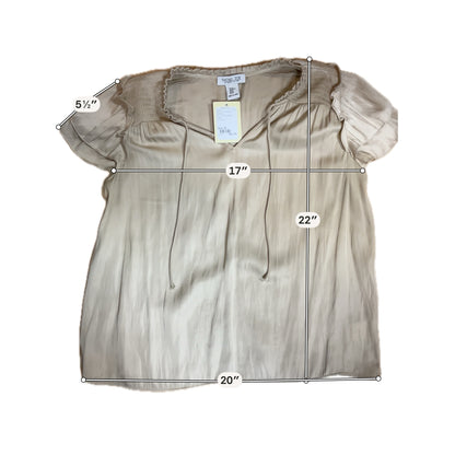 Rachel Zoe Smocked Yoke Tie-Neck Blouse Tan Bronze Flutter Sleeve Top Size Medium - ONLINE ONLY