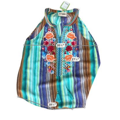 Savanna Jane Floral Embroidered Tassel Tie Tunic Top Size Large