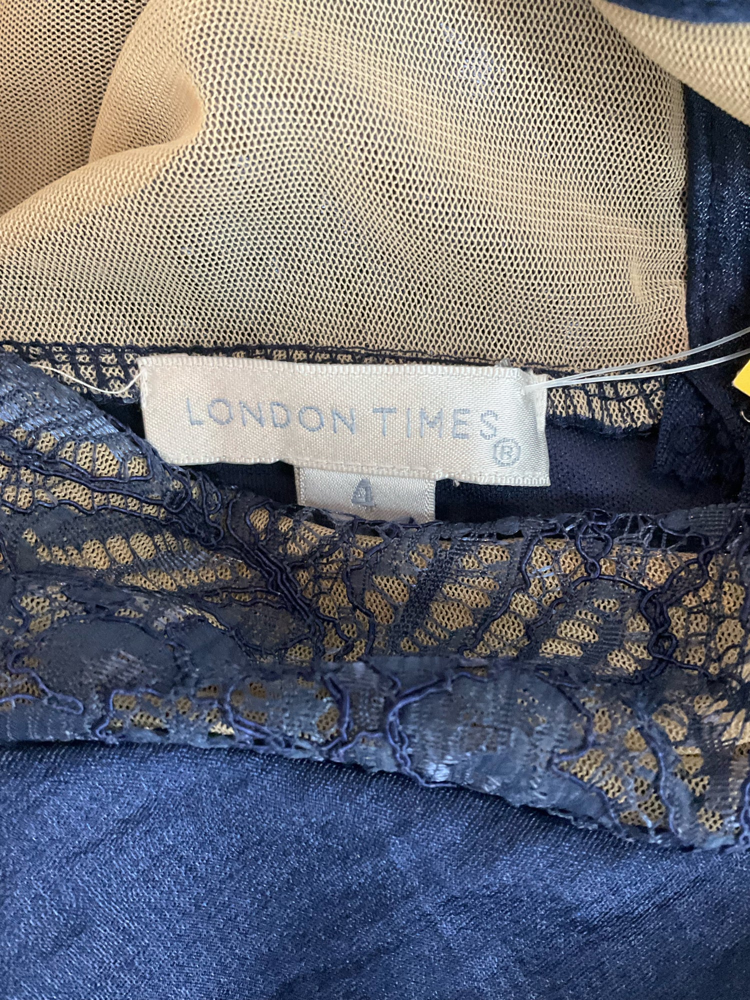 London Times Navy Blue Lace Tiered Illusion Yoke Cocktail Dress Size 4 - ONLINE ONLY