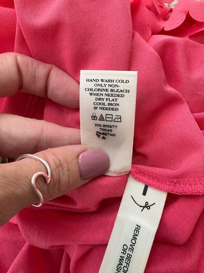 Ann Taylor pink sleeveless shell blouse, A-line style, size large petite, featuring mixed media for casual or business casual wear.