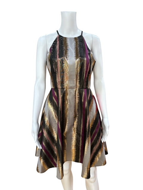 Belle Badgley Mischka Metallic Stripe Halter Cocktail Dress Size 2 NWT - ONLINE ONLY