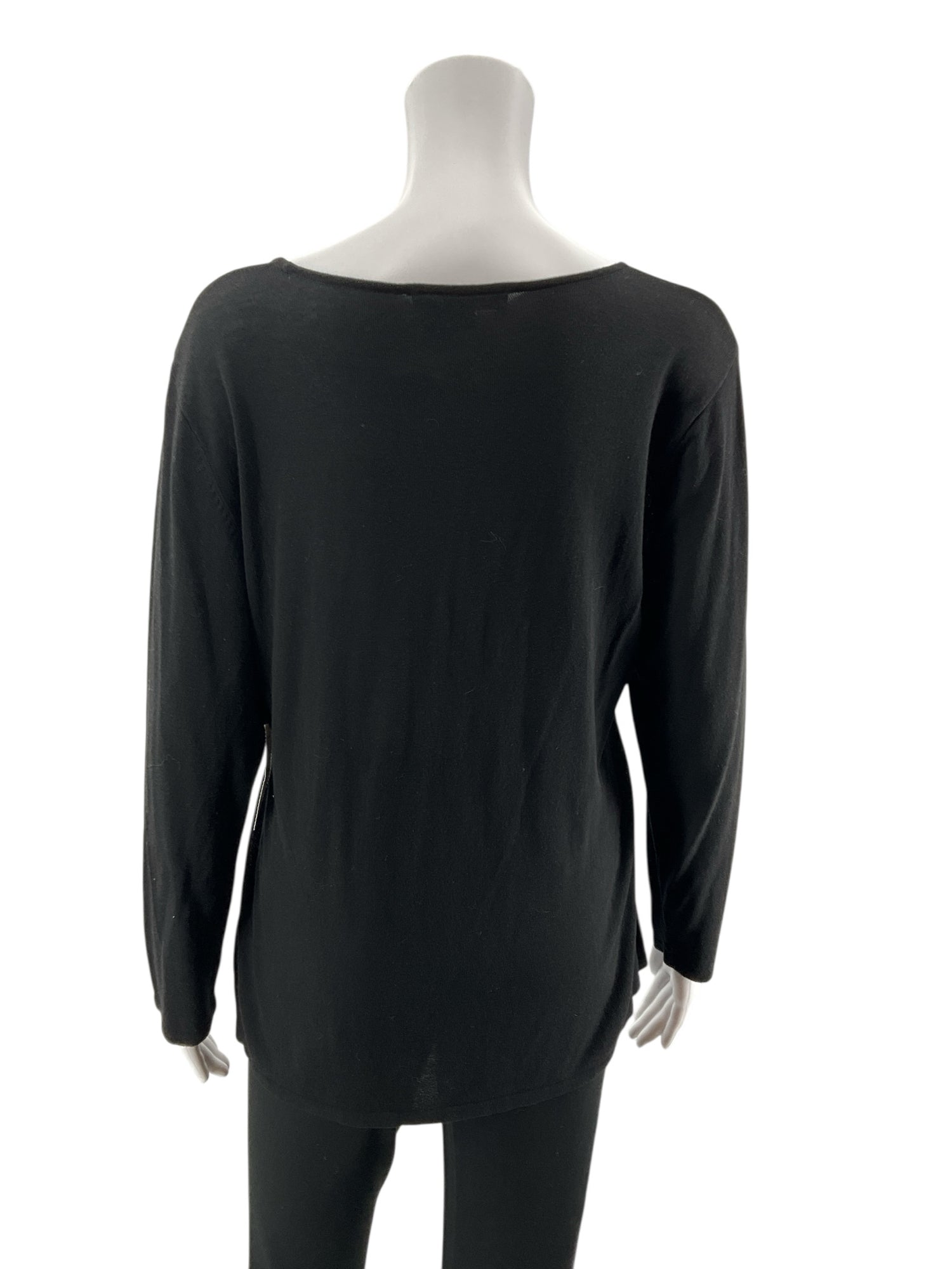 Etcetera Black Rayon Cotton Pintuck Long Sleeve Top XL