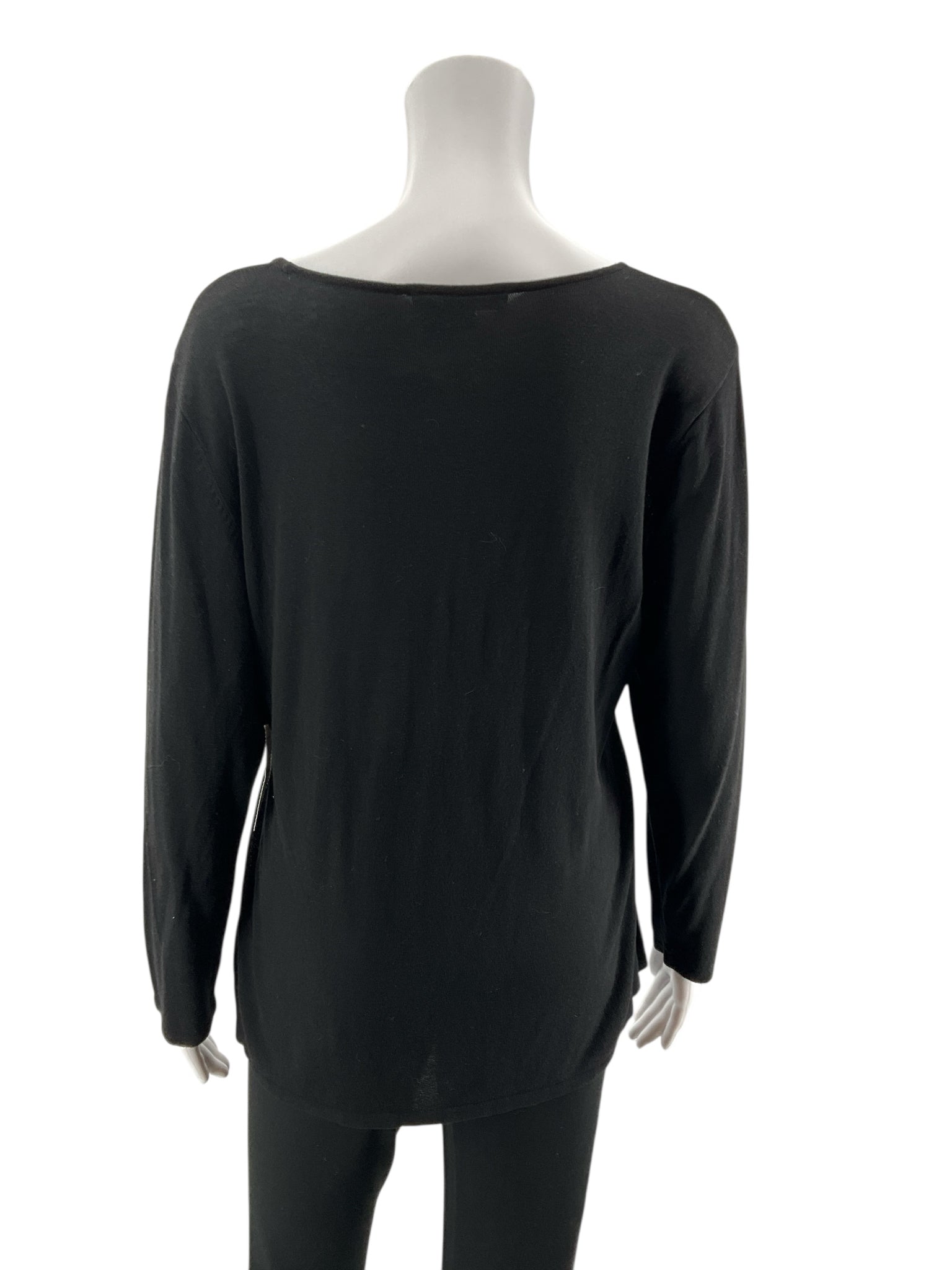 Etcetera Black Rayon Cotton Pintuck Long Sleeve Top XL