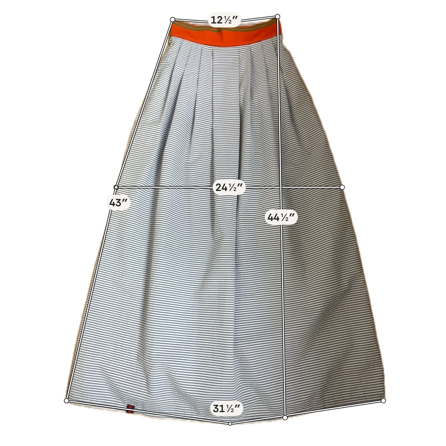 Henry Ferrera Striped Seersucker Maxi Skirt with Orange Waistband Size 1