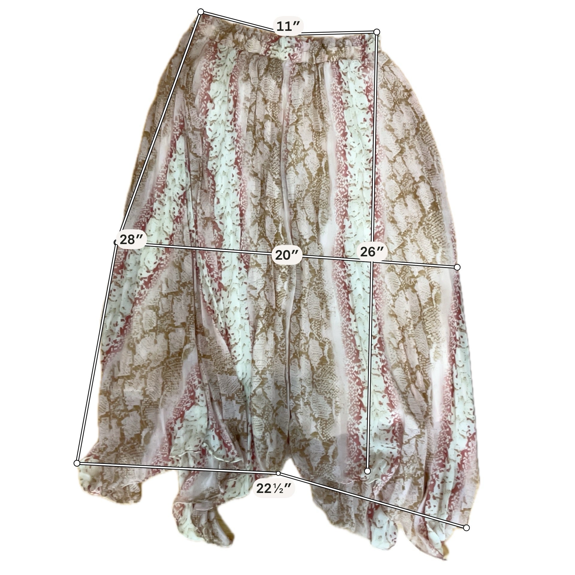 Lucky Paris pink/white/brown Skirt Snakeskin Print Asymmetrical Handkerchief Hem Midi Skirt Size 6 - Size XS