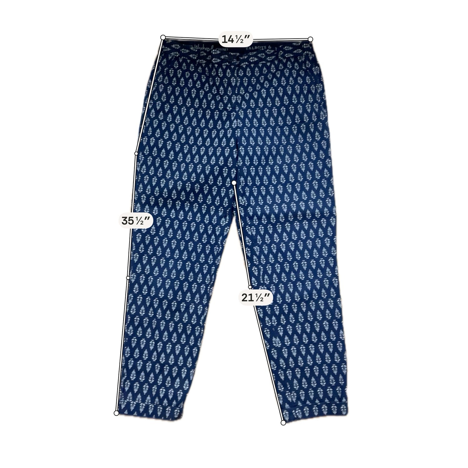 Talbots Navy &amp; White Leaf Print Weekend Chino Cropped Pants Size 6