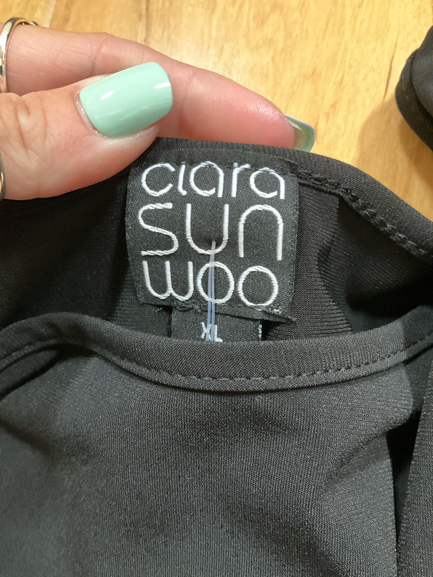 Ciara Sun Woo Draped Side Tie Dolman Top Black Stretch Jersey Size Medium