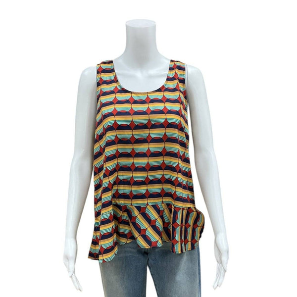 Joy Joy Rust/Beige Circles Ladies Pre-Owned Top - Size Medium - Margaret’s Fine Consignment