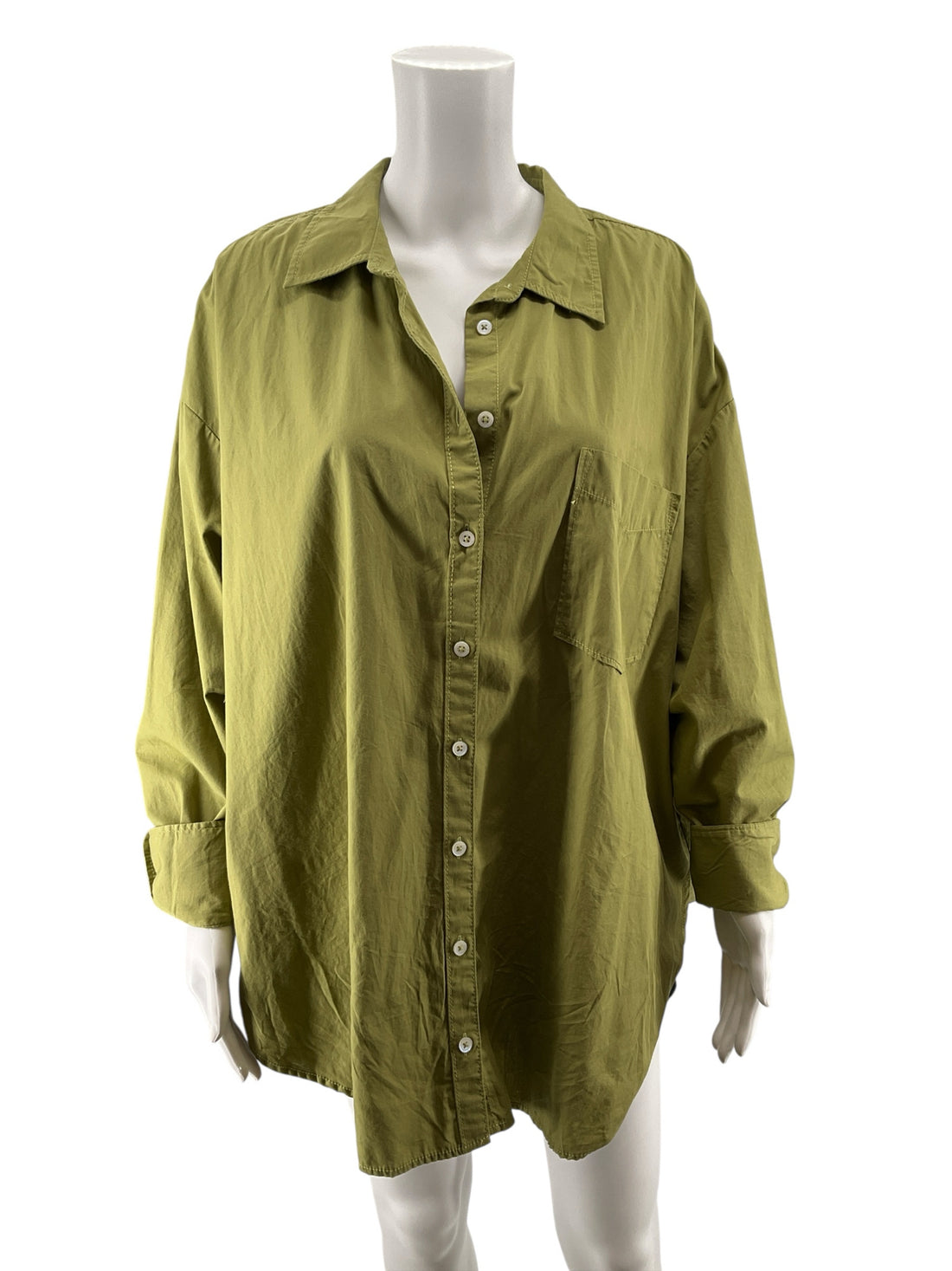 Maeve by Anthropologie Olive Green Cotton Poplin Button-Down Shirt | Size XL
