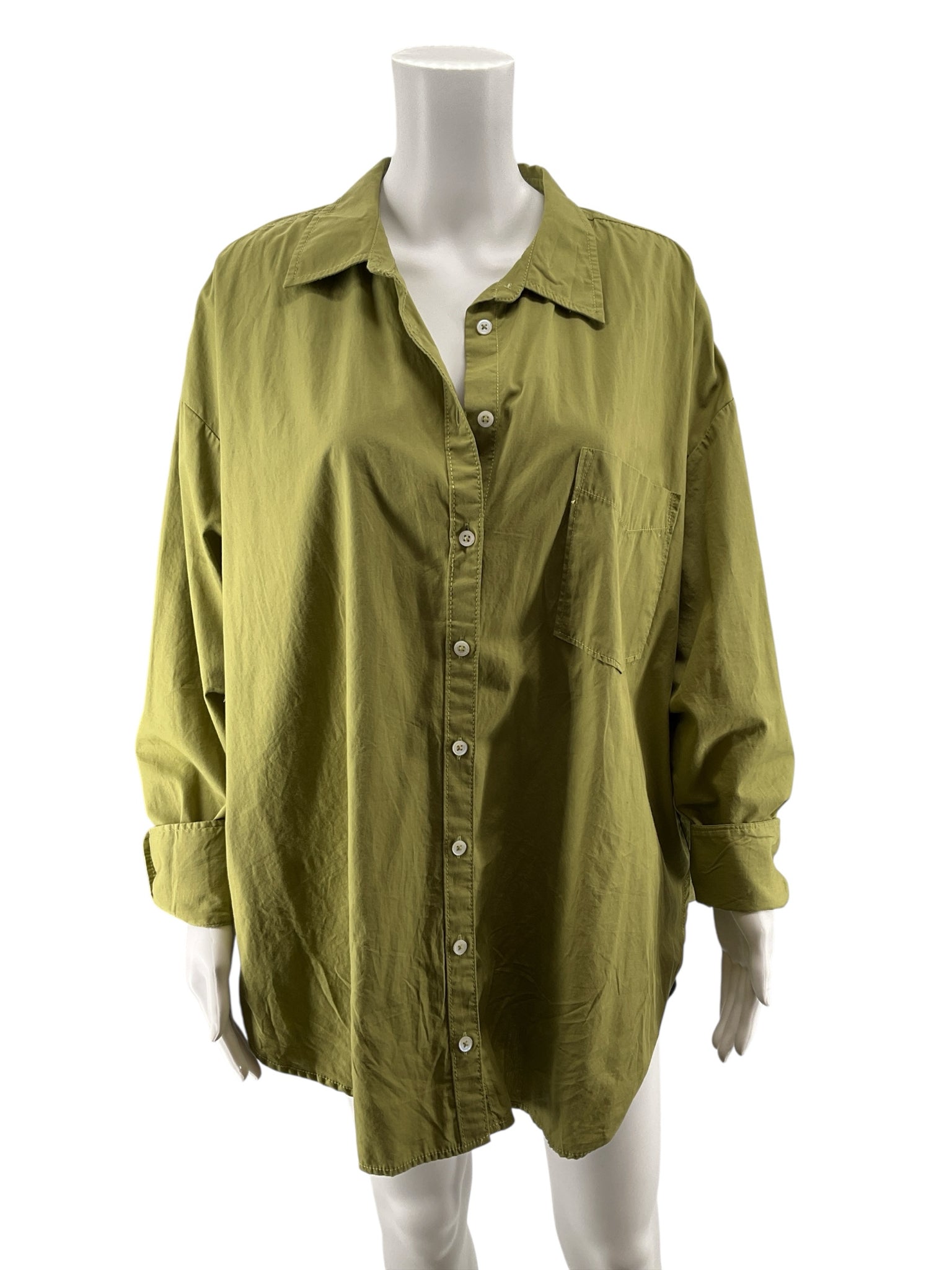 Maeve by Anthropologie Olive Green Cotton Poplin Button-Down Shirt | Size XL