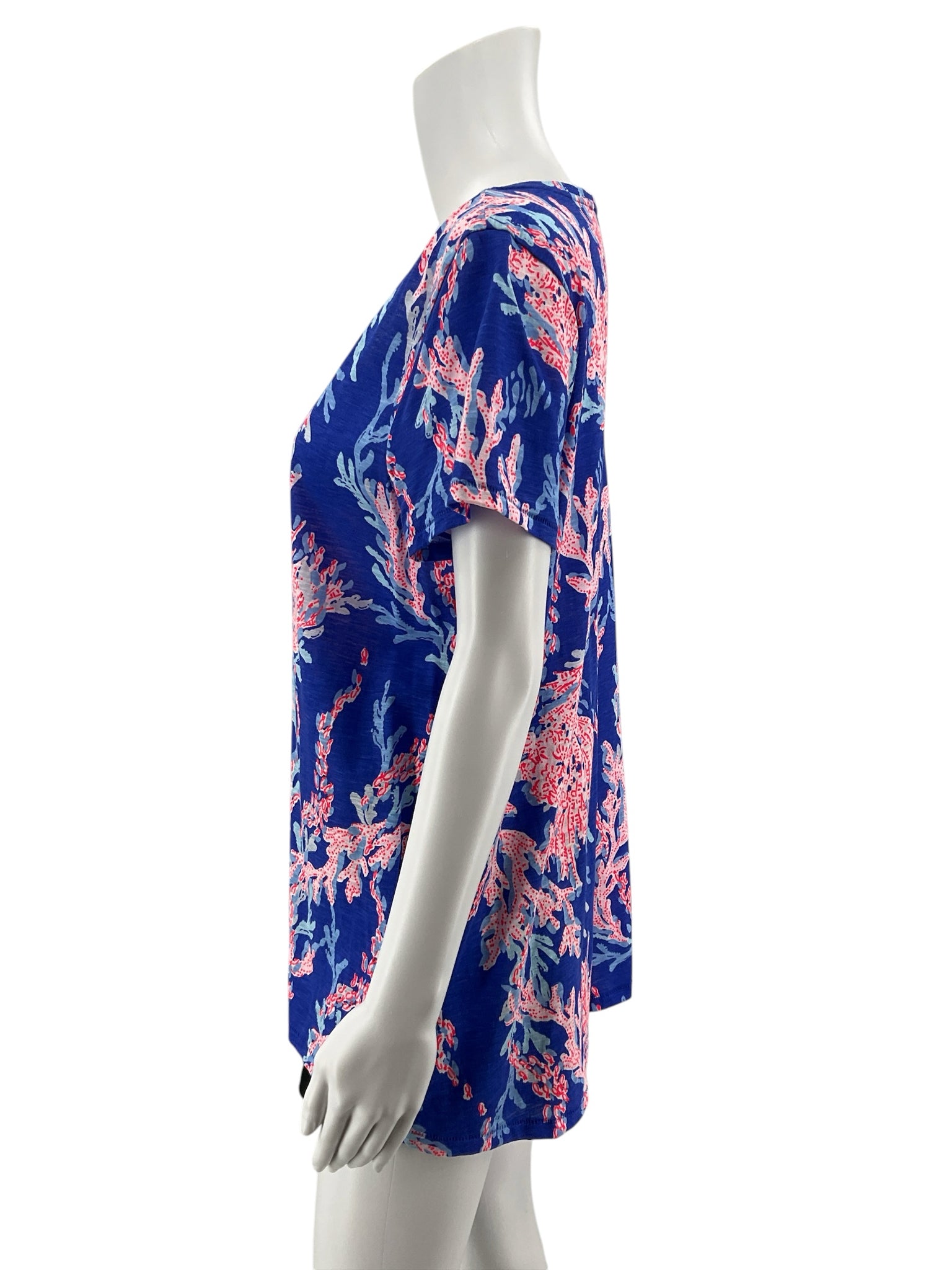 Lilly Pulitzer Valli V-Neck Top You Gotta Regatta Coral Print Tee Size Large