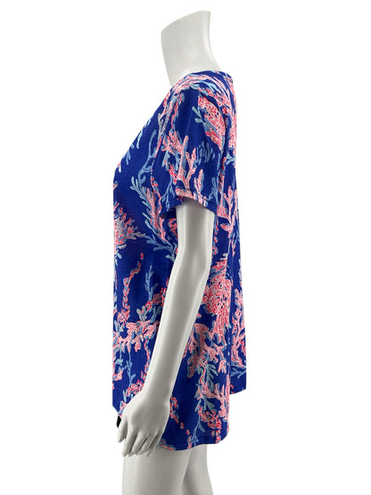 Lilly Pulitzer Valli V-Neck Top You Gotta Regatta Coral Print Tee Size Large