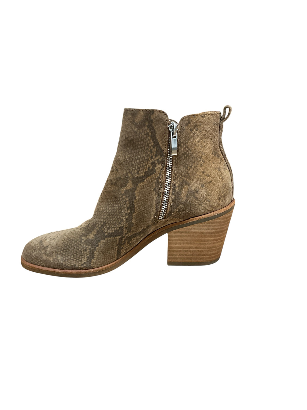 Sofft Bellis Brown Snake Print Suede Ankle Booties Side Zip Block Heel Size 8.5