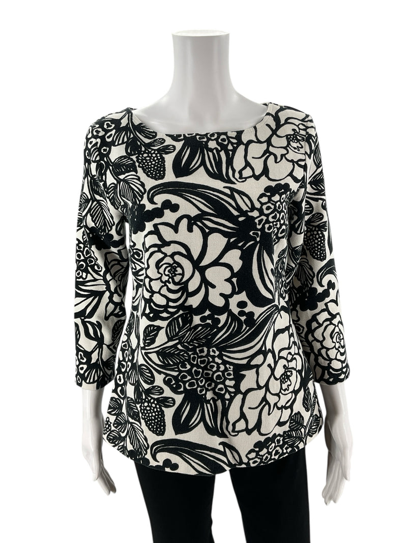 Talbots White/Black Floral Pre-Owned Ladies Top - Size Medium